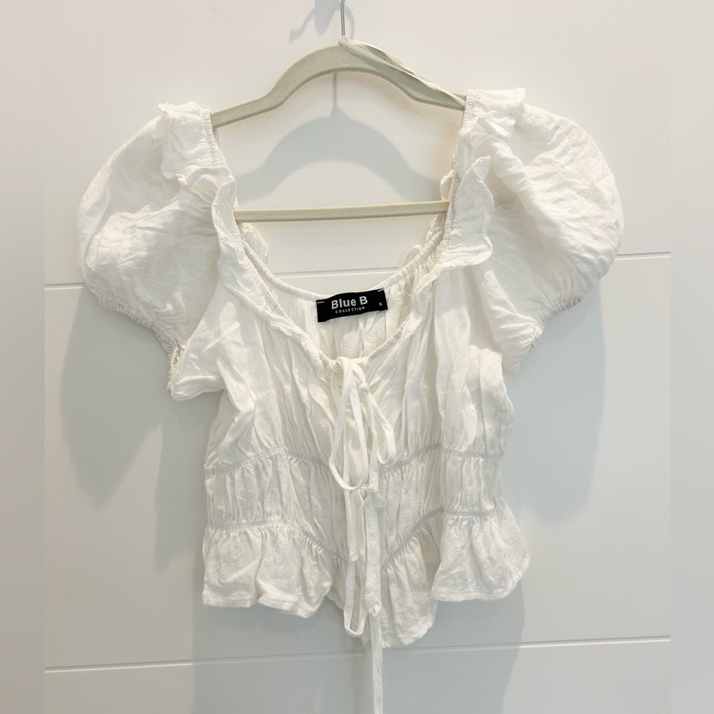 Blue B Collection Smocked Peasant Top White Size Small